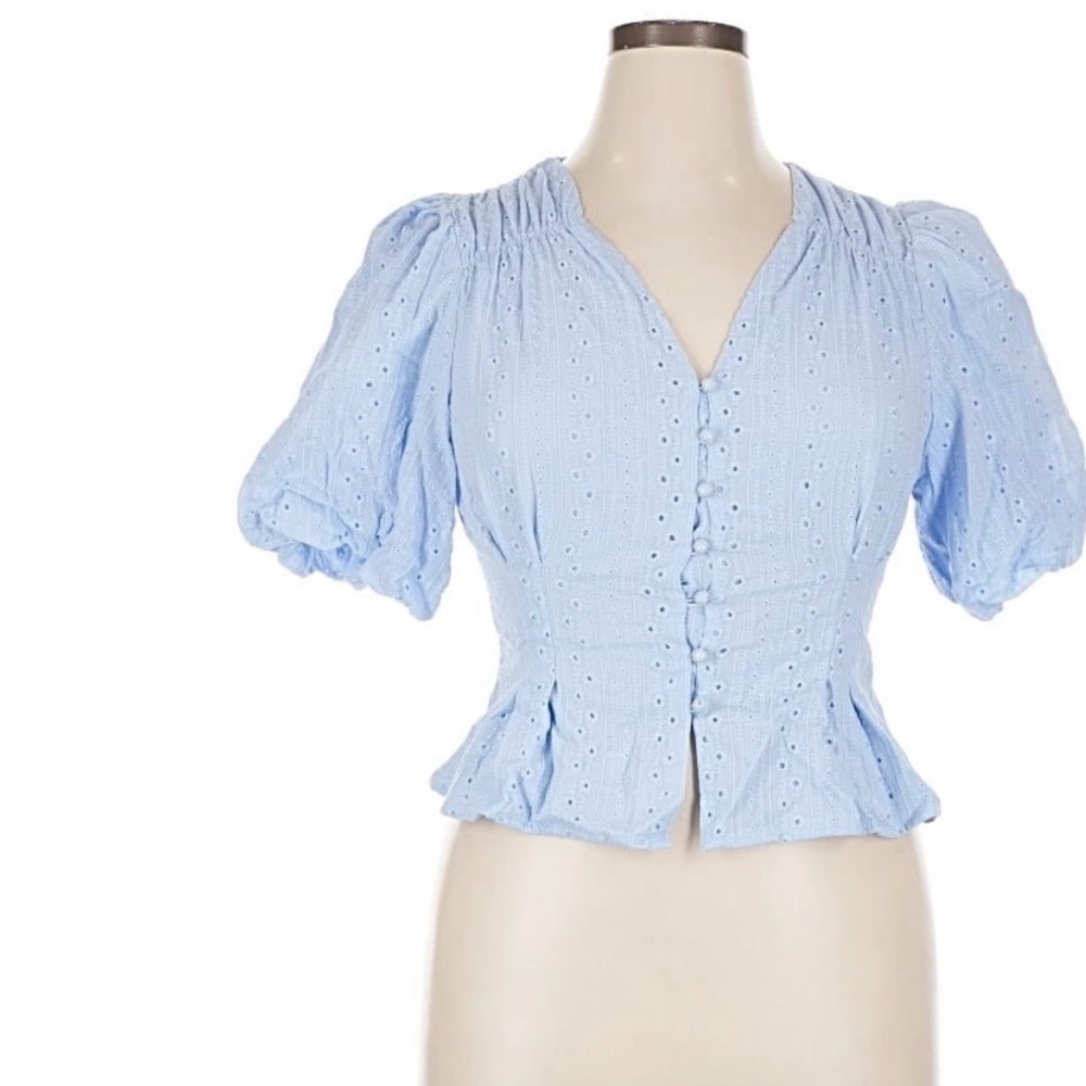 Petal & Pup Light Blue Eyelet Button-Up Blouse